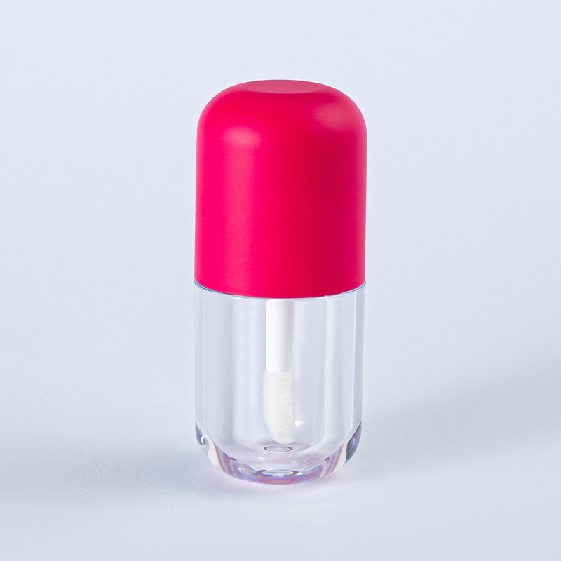 Capsule-Shaped Lip Gloss Tube – Red Cap & Transparent Barrel with Wand Applicator